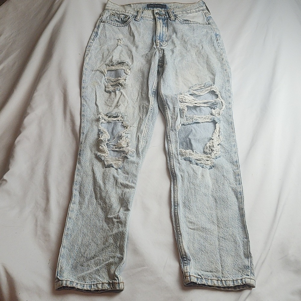 Aeropostale Mom Jean Distressed Ripped Light Wash Denim Jeans Women's Size 0